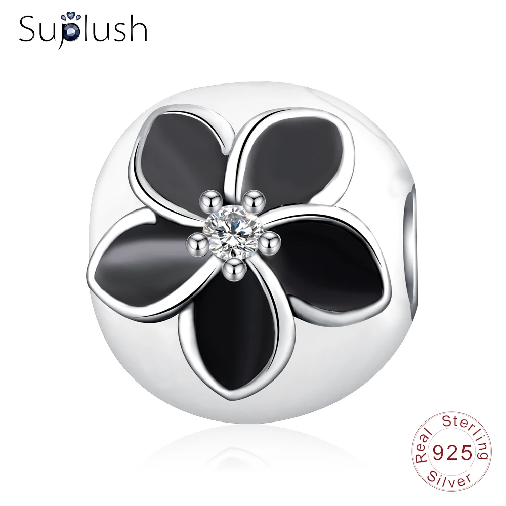 Suplush античный черный цветок серебряные подвески бисер из серебра 925 пробы