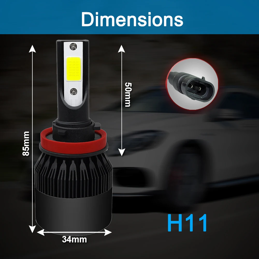 1 шт. COB 9006 9005 H1 H11 H7 H4 C6 72 Вт 8000LM светодио дный фар автомобиля комплект Turbo лампочки 6000 К черный светодио дный лампы