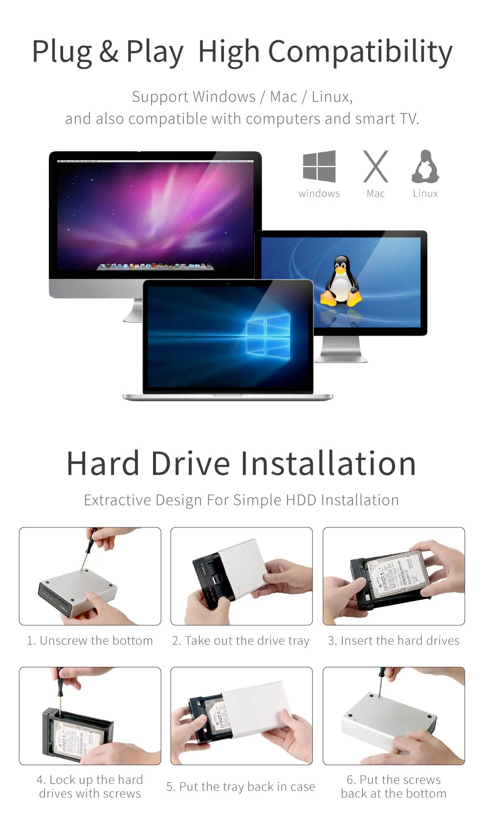 Ineo 10 Гбит/с двойной HDD Raid корпус для USB C 3,1 Gen 2 type-C до 2x2,5 дюймов SATA жесткий диск SSD
