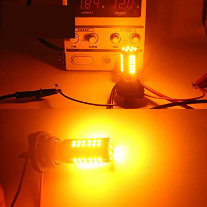 2 шт. Car 7440 светодио дный без Hyper флэш Желтый янтарь 60 SMD 3030 T20 W21W 1156 7507 BAU15S лампы для