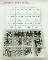 free shipping pipe clamp high quality 120 pcs stainless steel 304 single ear hose clamps assortment kit single with box
