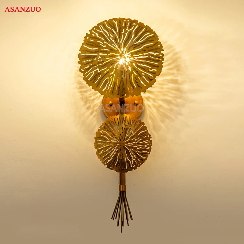 Современный простой настенный светильник золотые полые форма листа лотоса