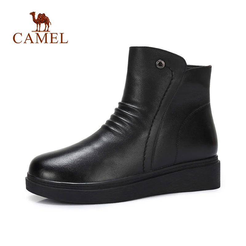 CAMEL Women Fashion Ankle Short Boots Genuine Leather Plush Casual For Ladies Med Platform Soft Booiest Girl | Обувь