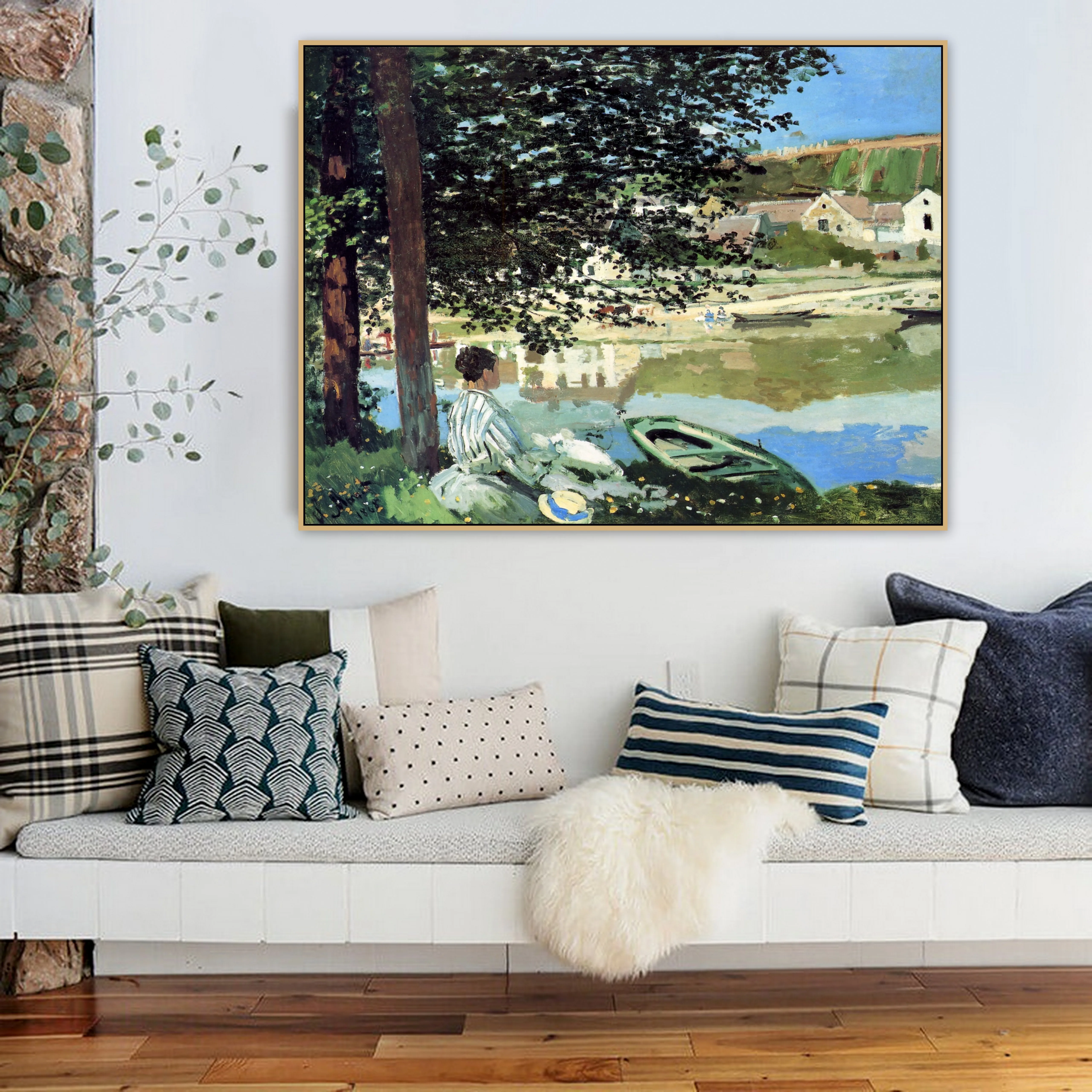 

Monet Seine Bank at Vetheuil Claude Monet Famous Artist Oil Painting Canvas Poster Wall Art Print Picture Living Room Decoration