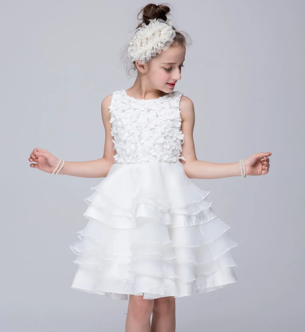New 2017 girls formal wedding banquet ceremony Stereo flowers white princess dress Baby girl's clothes 3 4 5 6 7 8 years | Детская