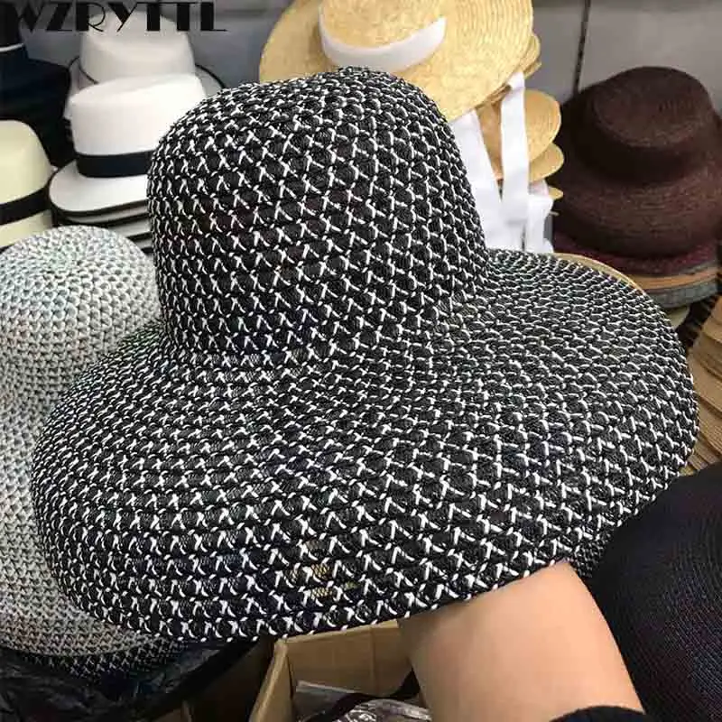 Женская пляжная шляпа с широкими полями соломенная защитой от ультрафиолета UPF50