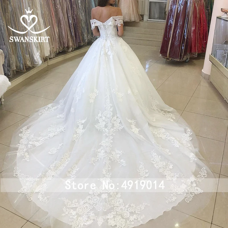 Swanskirt милое бальное платье свадебное платье сексуальные аппликации кружева цветы Королевский поезд свадебное платье, Тюль Robe De Mariage N104