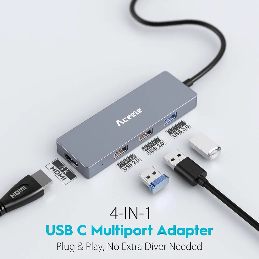 Aceele USB C концентратор usb type до 4K HDMI 3 0 конвертер для Macbook Pro Air HUAWEI Matebook X/E|USB-хабы| |