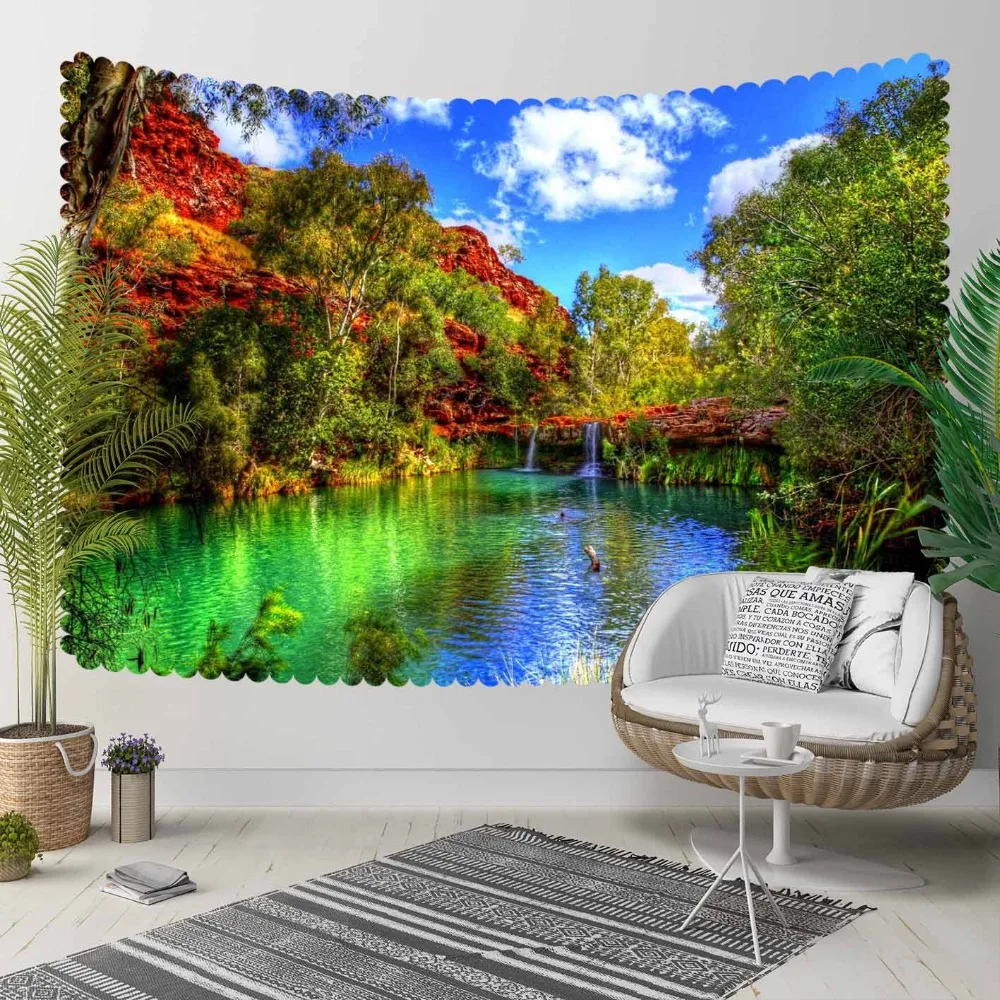 

Else Green Brown Trees Nature Blue Lake Sky 3D Print Decorative Hippi Bohemian Wall Hanging Landscape Tapestry Wall Art