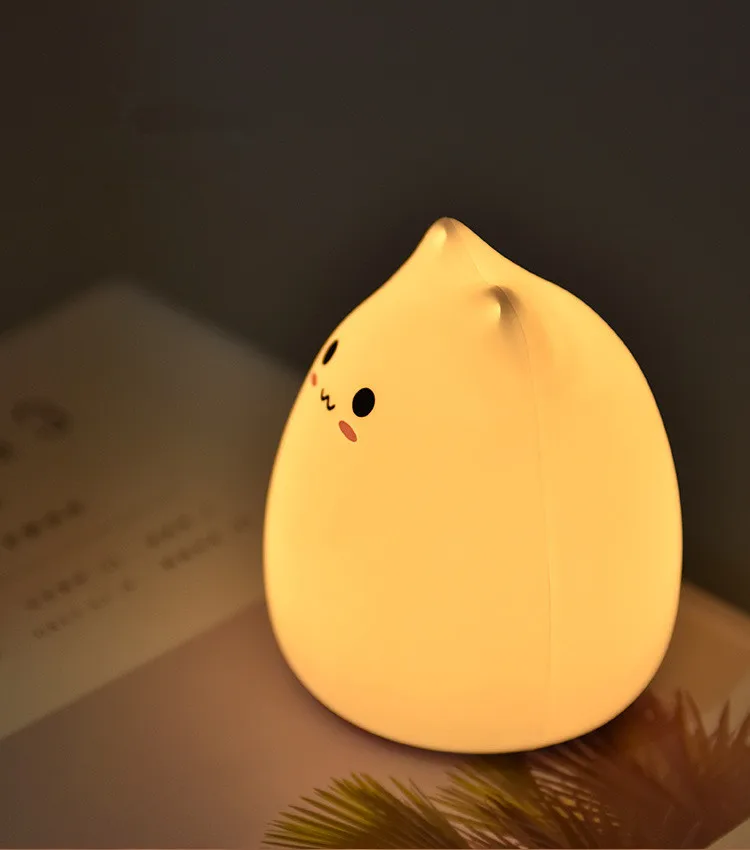 Милые животные, маленький кот, сенсорный датчик, светодиодный ночник, USB Перезаряжаемый, мягкий силиконовый ночник, Подарочная декоративная лампа