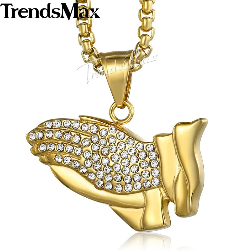 Trendsmax хип хоп молитвенная рука кулон ожерелье для мужчин из нержавеющей стали