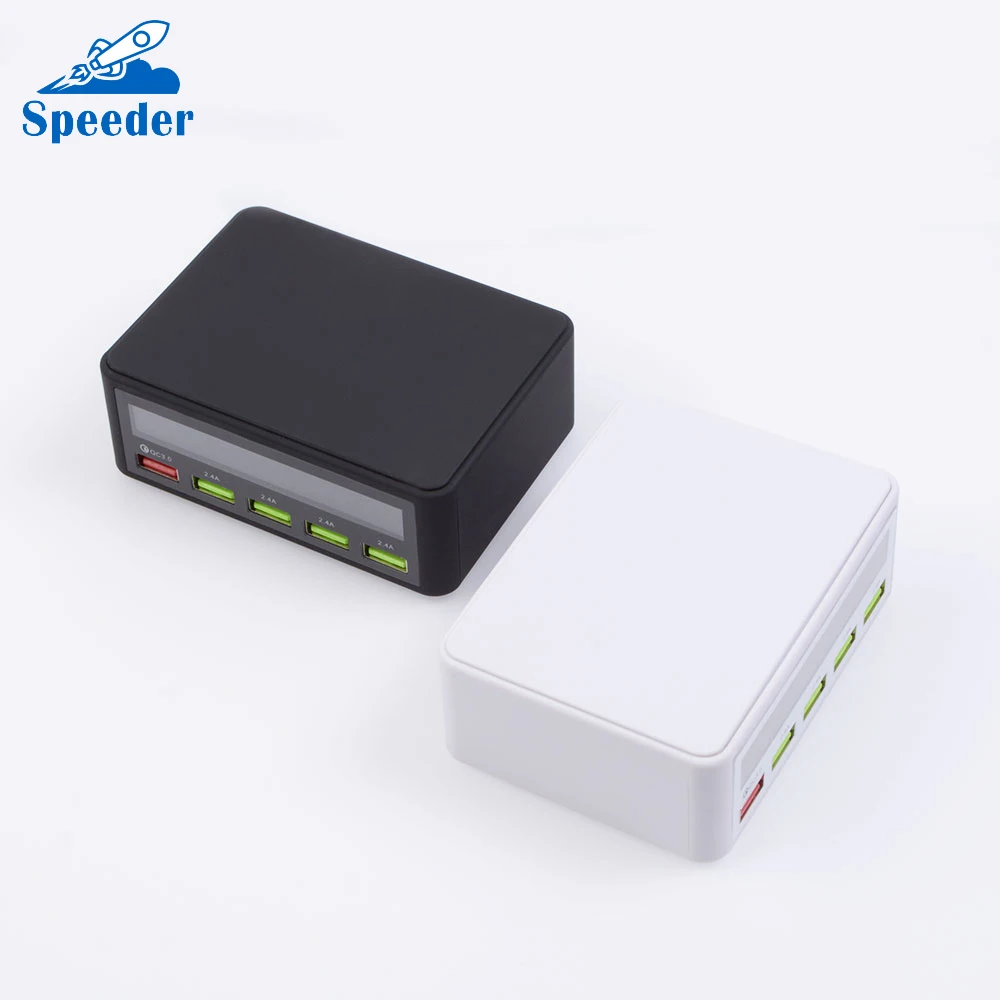 

818 UK Plug 5 USB Outputs Power Adapter With 4 USB Ports And Quick-Charge 3.0 USB Port Intelligent LCD Display Activate Battery