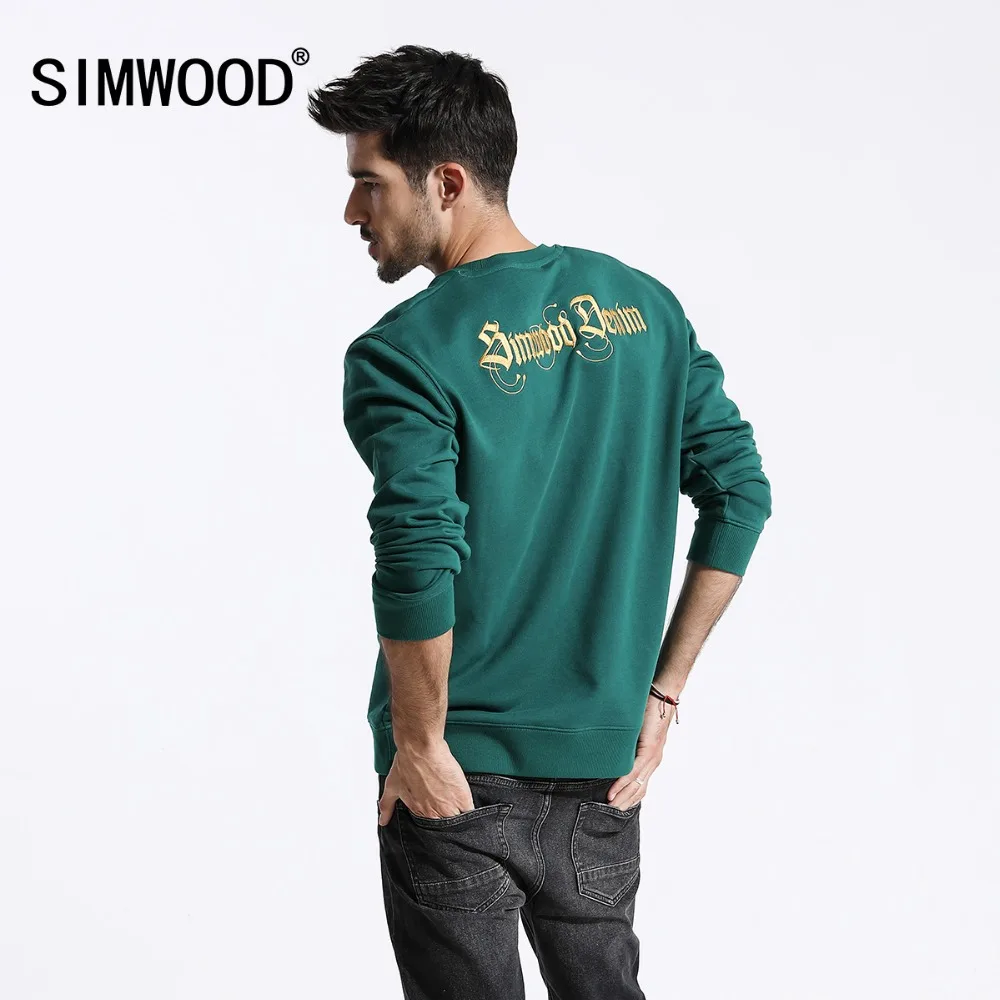 SIMWOOD Новый повседневные толстовки для мужчин письмо вышитые 100% хлопок модные