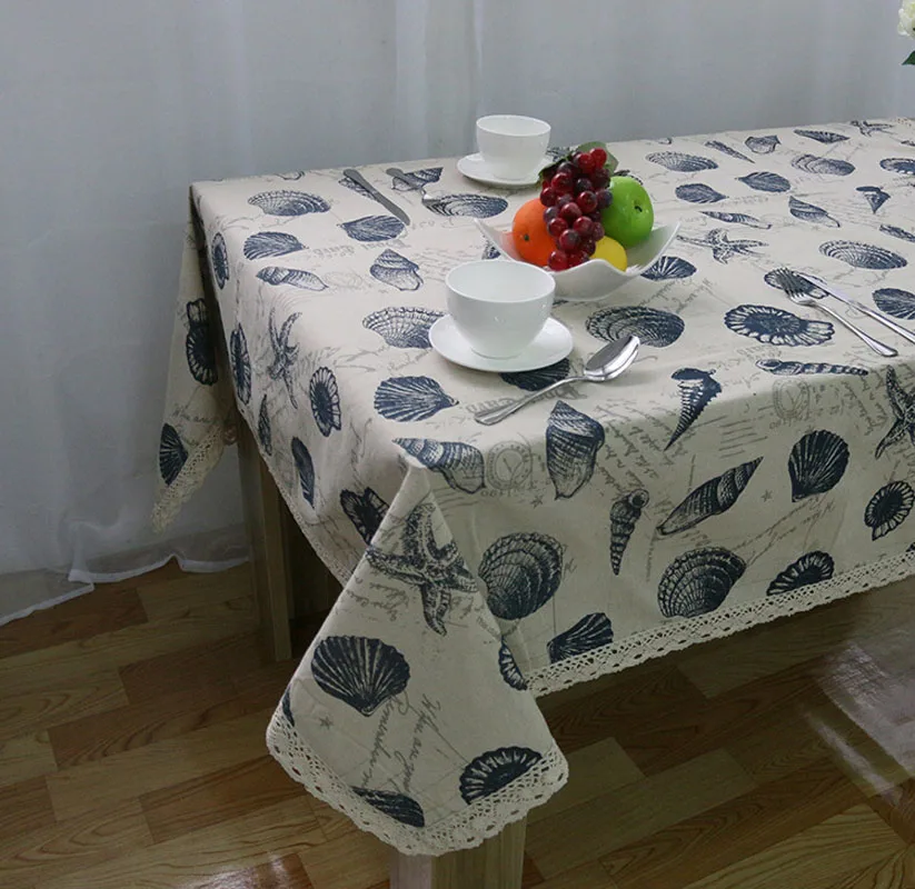 YMQY 2018 Europe Style Linen Cotton Table Cloth Lace Tablecloths Sea Shells Cover Towel for Picnic ROMORUS Hot Sale Home Decor | Дом и сад