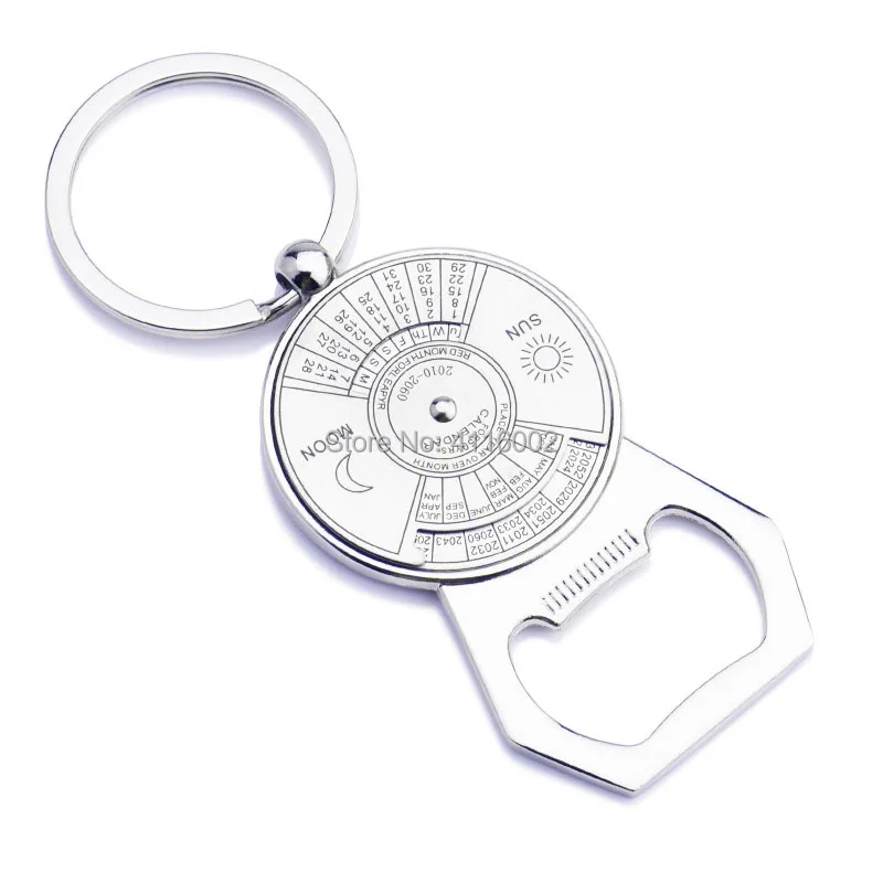 

200pcs/lot New Zinc Alloy Perpetual Calendar Bottle Opener Keychains Novelty Keyrings for Promotion Gifts