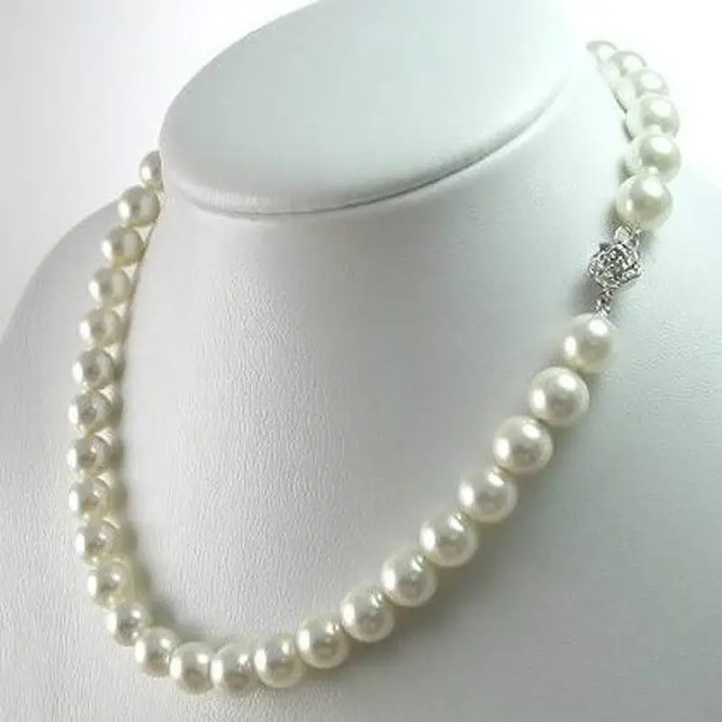 

8MM White South Sea Shell Pearl Gems tones Round Beads Flower Clasp Necklace 18">>>Free shipping
