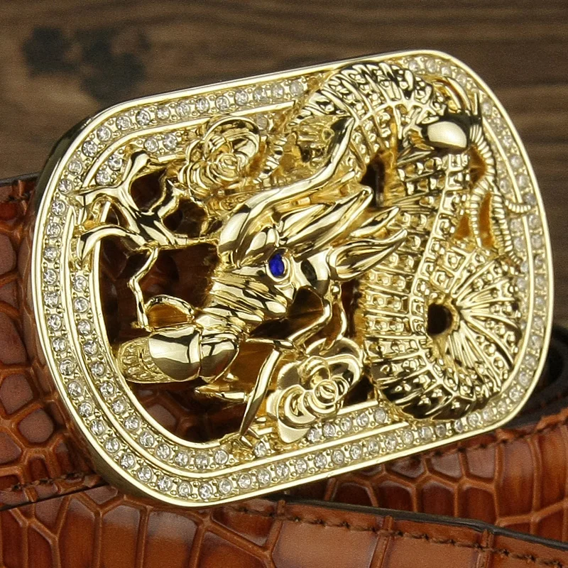Dragon belt men off yellow Waistband fashion golden Waistband genuine leather luxury brand high quality ceinture homme waist