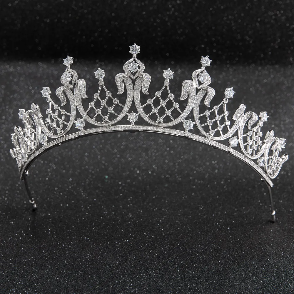 Classic Crystals CZ Cubic Zirconia Wedding Bridal Royal Tiara Diadem Crown Women Prom Hair Jewelry Accessories CH10252