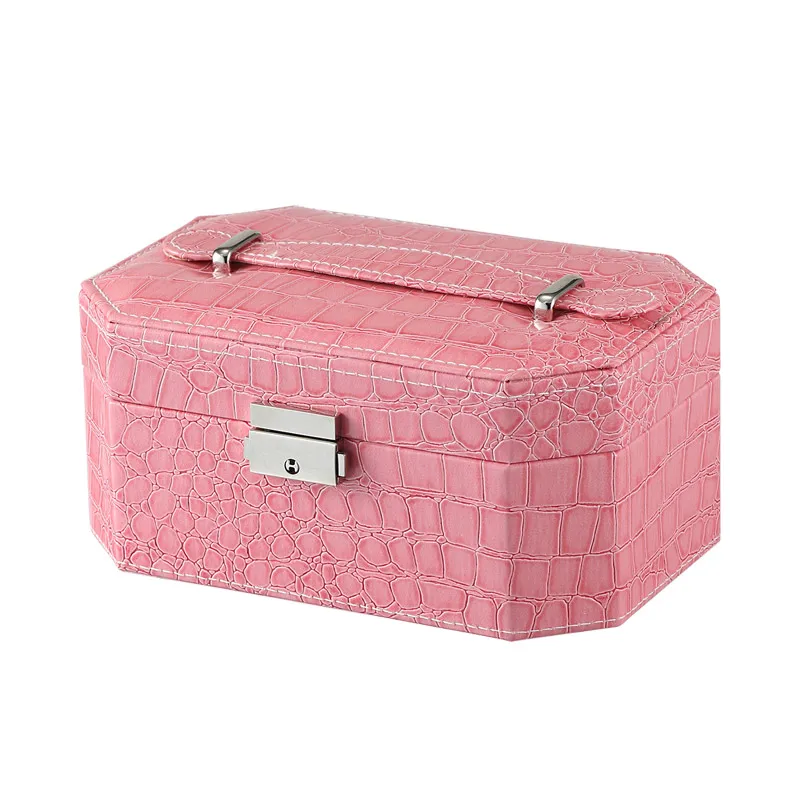 Pu двойные слои шкатулка с зеркалом Крокодил Pattern Косметические Box rng колошения
