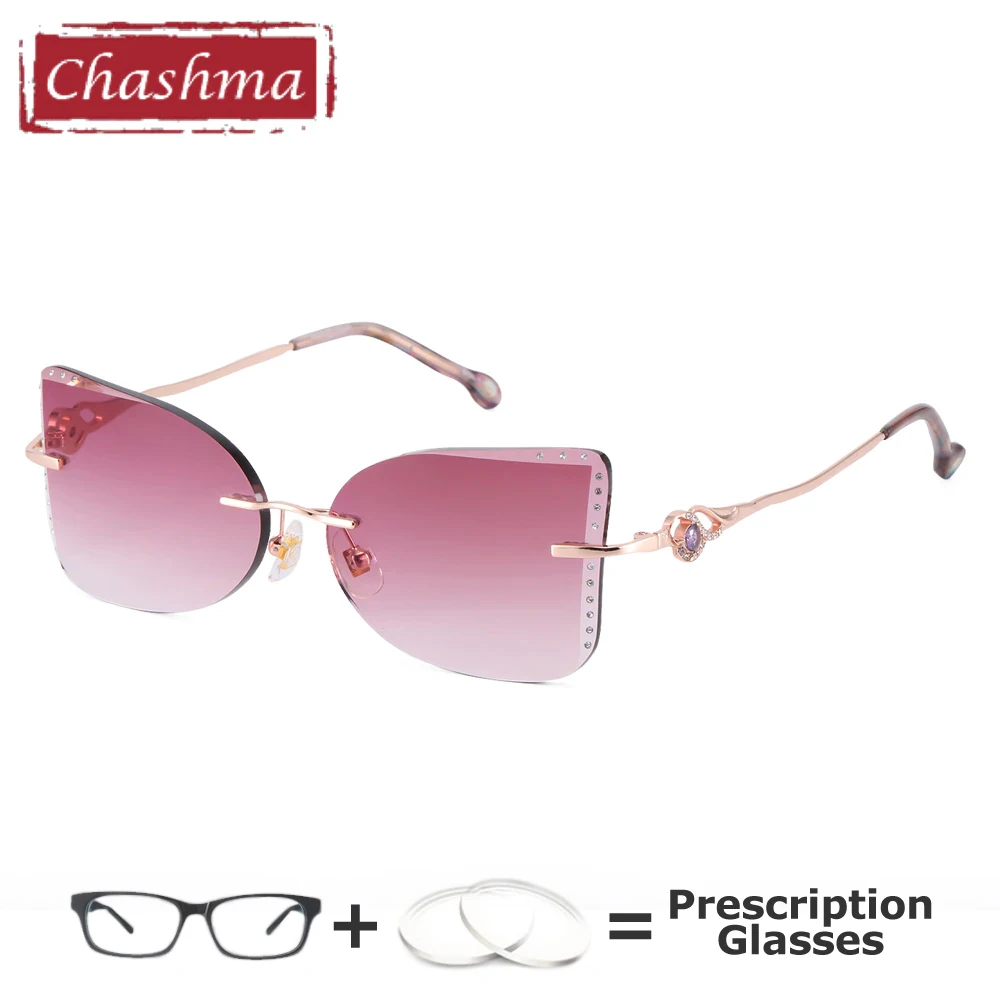 

Chashma Women Eyeglasses Prescription Cat Eye Lenses Butterfly Frame Luxurious Fashion Myopia Gradient Sunglasses with Diamonds
