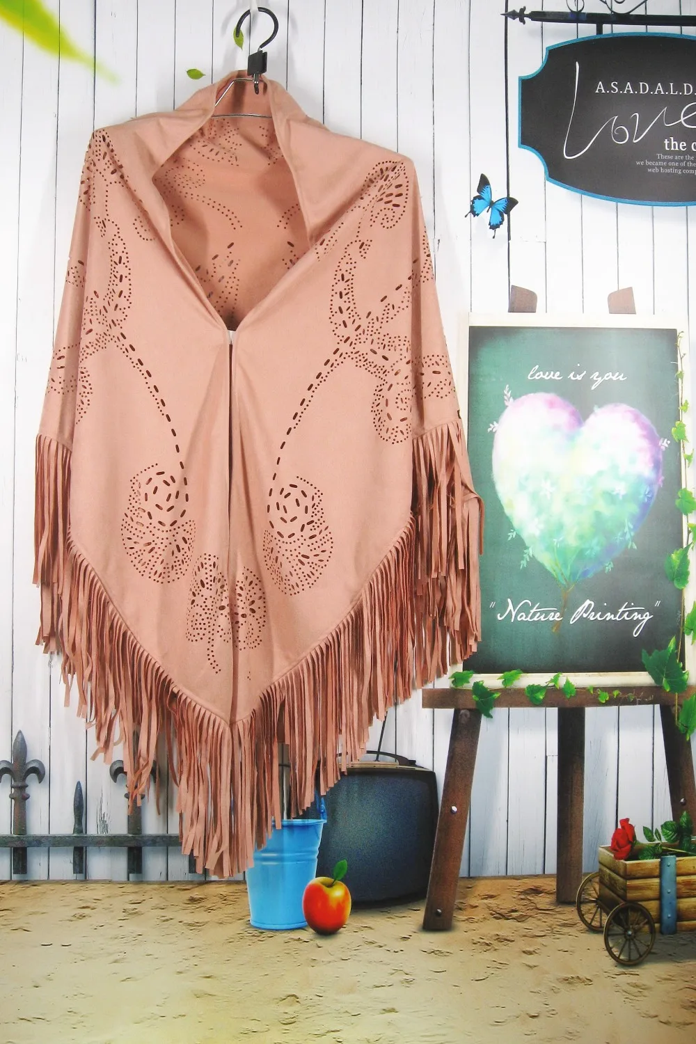 H80&ampS90 Women Suede Scarf Triangle Shawl Tassel Scarves Retro Hollow Geometric Big Size Fashion Pashmina for Lady |