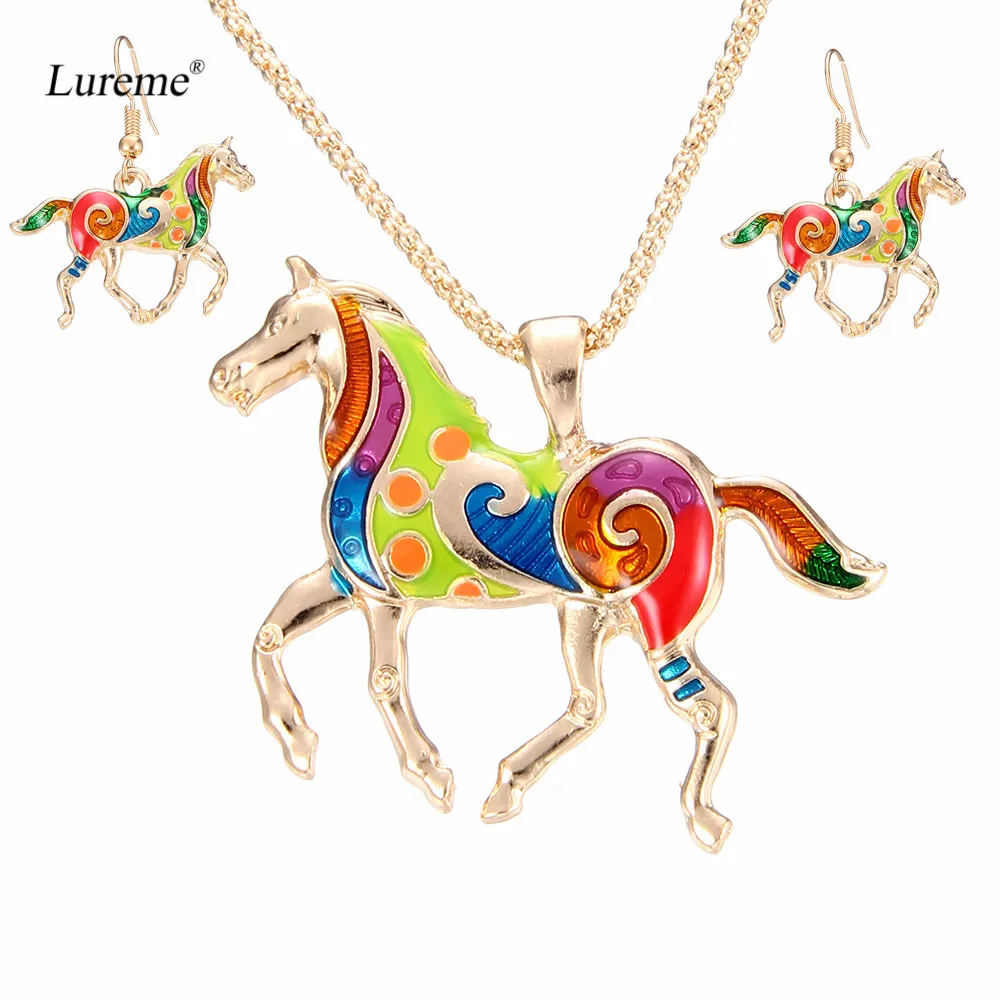 Lureme Fashion Colorful Animal Horse Necklace Pendant Dangle Earrings Jewelry Set for Women Girls (js000698) | Украшения и