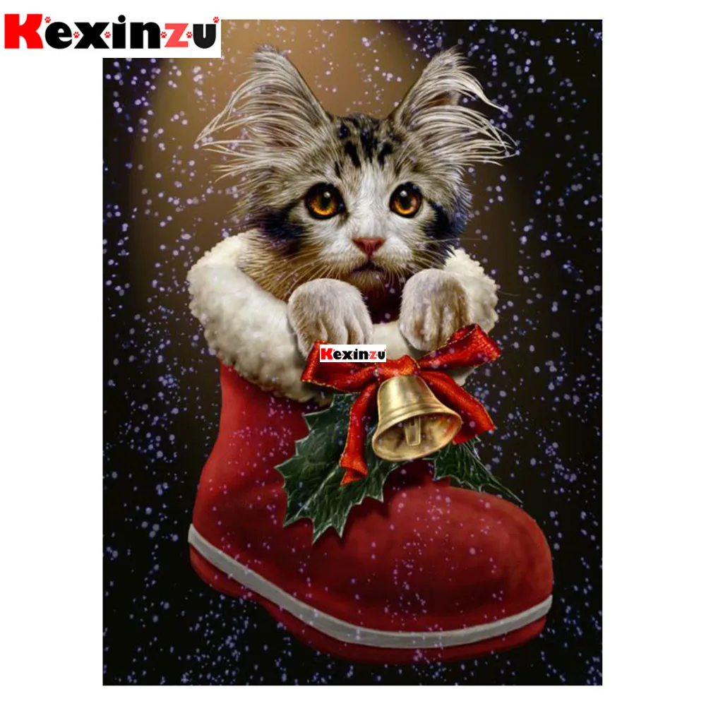 2 Kexinzu 5D алмазная живопись мультфильм полный квадратный алмаз 3D вышивка крестиком Круглая Мозаика животное кошка Рождественский подарок - Цвет: 2