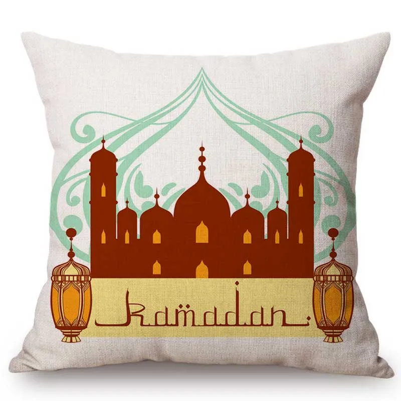 Islamic Cartoon Ramadan Muslim Lantern Mosque Art Home Decoration Throw Pillow Case Cotton Linen Islam Festival Cushion Cover | Дом и сад