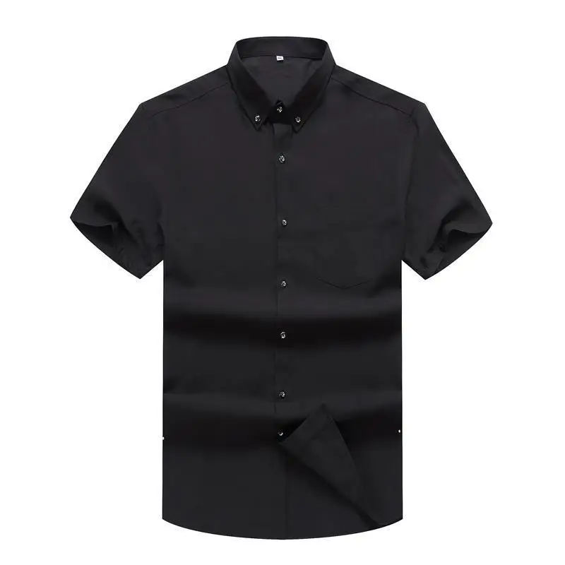 

8XL plus size new Men Short Sleeve Shirts solid Fashion Brand Turn-down Collar Slim Fit Breathable Men Casual Shirt Blue Color
