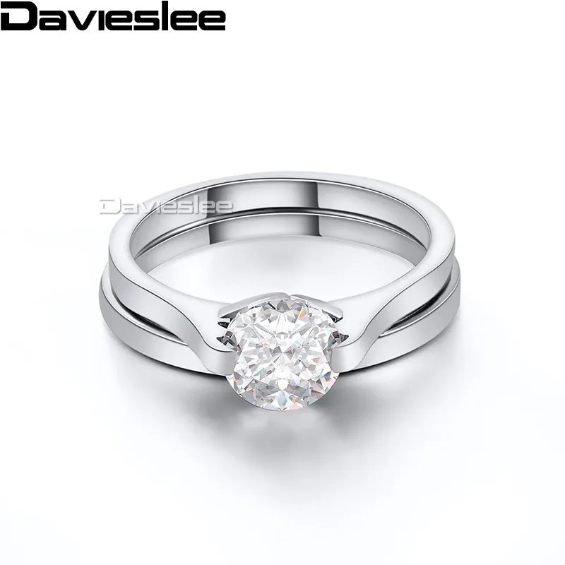 Davieslee Womens Girls Solitaire Ring Set Stainless Steel Fashion Round Cut Rhinestone Gold Silver Tone 4mm LKR116 | Украшения и