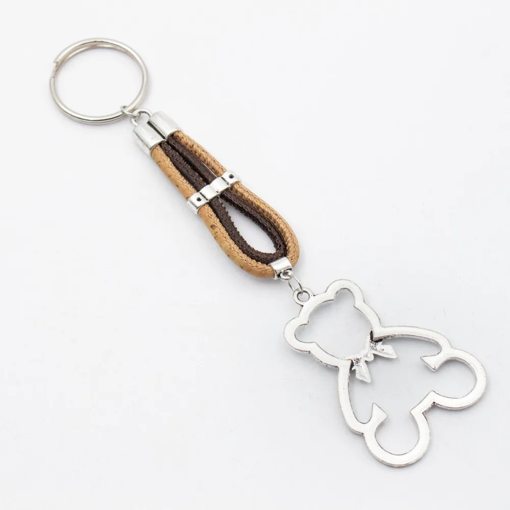 Пробковый брелок с милым медведем простой стиль Натуральная пробка коричневой