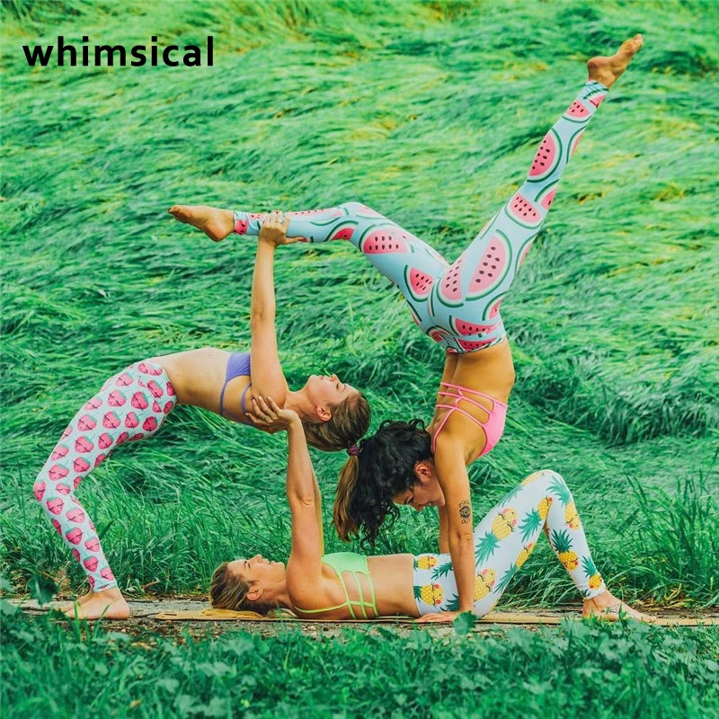 Whimsical 3D штаны для йоги с фруктовым принтом женщин увеличивающие талию