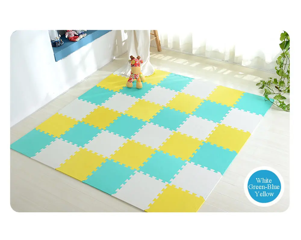 White-GrenBlue-Yello Детский игровой коврик из вспененного материала EVA, детский коврик-пазл, блокирующая плитка для упражнений, напольный ковер, ковер для детей, ползающих 30X30X1 см - Цвет: White-GrenBlue-Yello