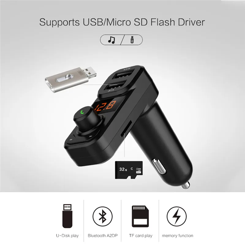 Беспроводные FM передатчики дисплей напряжения двойной USB автомобильный аудио mp3