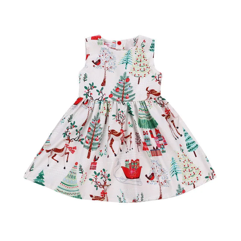 pudcoco toddler kids baby girl christmas cartoon deersleeveless party dress clothes 7Y xmas | Детская одежда и обувь