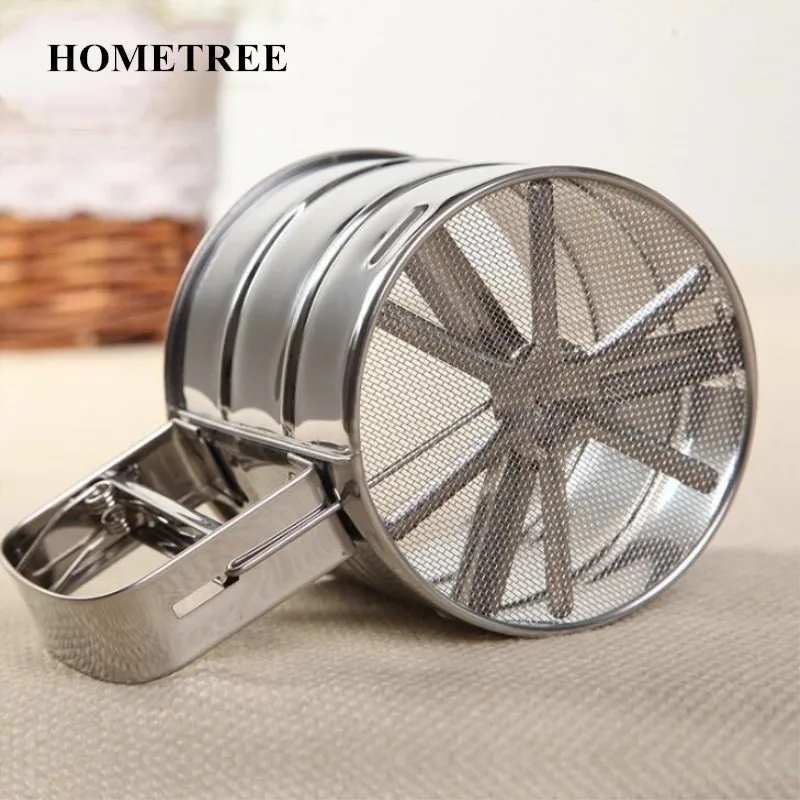 

HOMETREE Handheld Baking Cake Tool Stainless Steel Mechanical Baking Icing Sugar Shaker Sieve Cup Mesh Powder Flour Sieve H302