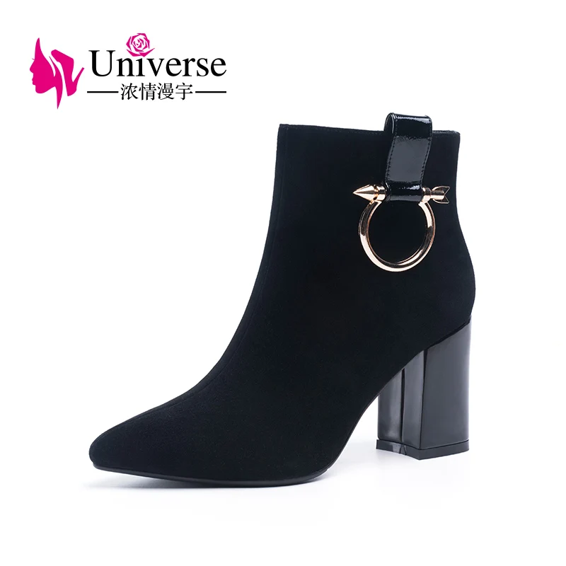 Universe/Элегантные Детские замшевые ботильоны с металлическим кольцом теплые