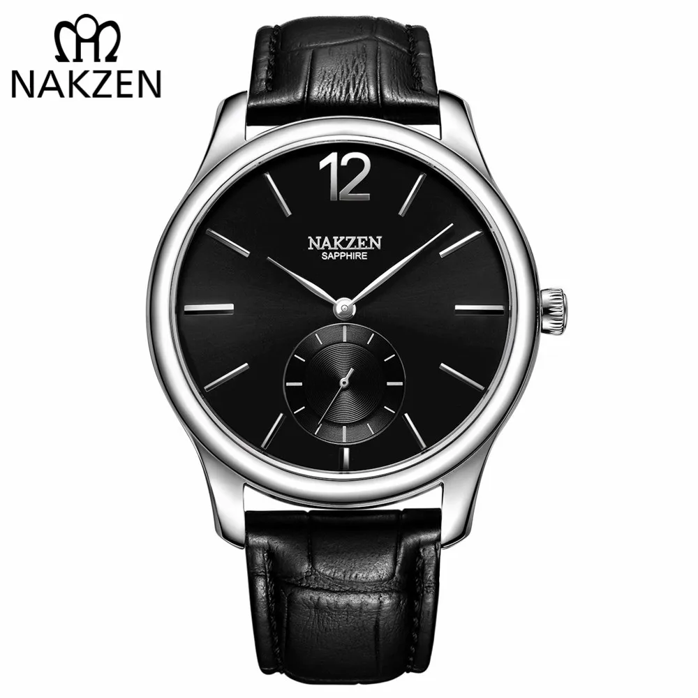 NAKZEN Luxury Brand Men Quartz Watch Genuine Leather Strap Man Wrist Watches High Quality Business Watch Male Clock Reloj Hombre