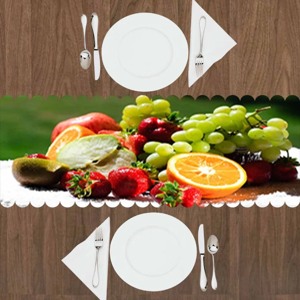 

Else Green Grapes Orange Fruits Red Apple Cherry 3d Print Pattern Modern Table Runner for Kitchen Dining Room Tablecloth