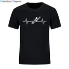 2018 Летняя мужская футболка с рисунком сердцебиения, Новая повседневная футболка с коротким рукавом, хлопковые мужские топы с забавным принтом для фитнеса, футболки