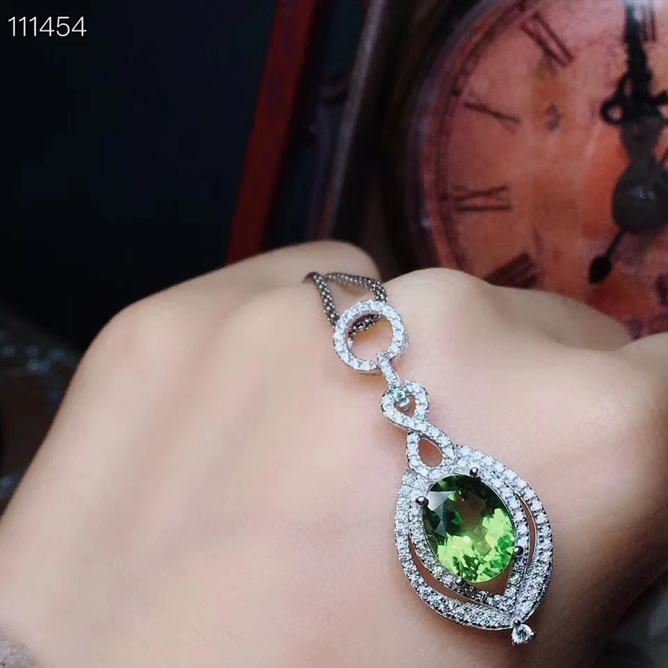 KJJEAXCMY boutique jewelry 925 sterling silver inlaid natural olivine lady Ring Pendant Necklace suit support detection | Украшения и