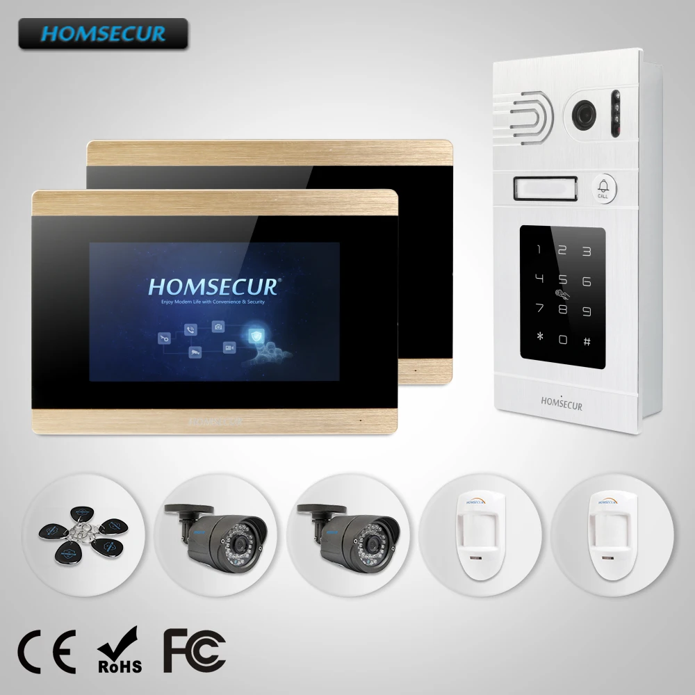 

HOMSECUR 7" Wired Video&Audio Smart Doorbell with Password Access for Apartment BC071-S+BM715-G