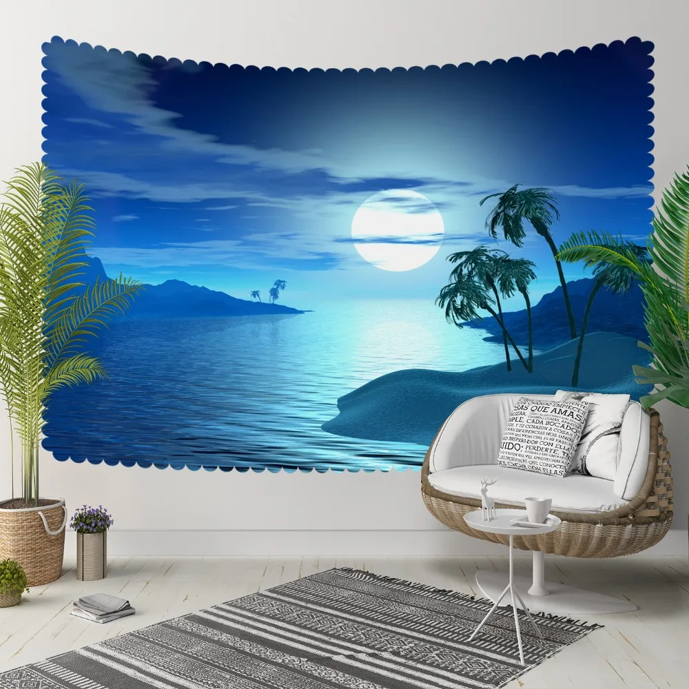 

Else Tropical Blue Night Moon Shine Sea Side 3D Print Decorative Hippi Bohemian Wall Hanging Landscape Tapestry Wall Art