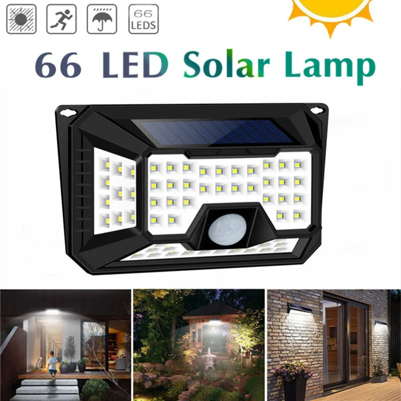 66 LED 910LM Открытый Солнечный перезаряжаемый PIR датчик движения света для ограды IP67