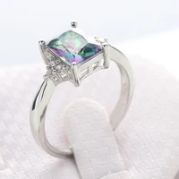 colored zircon ladies rings blue show elegant temperament jewelry womens girls white silver color filled wedding ring