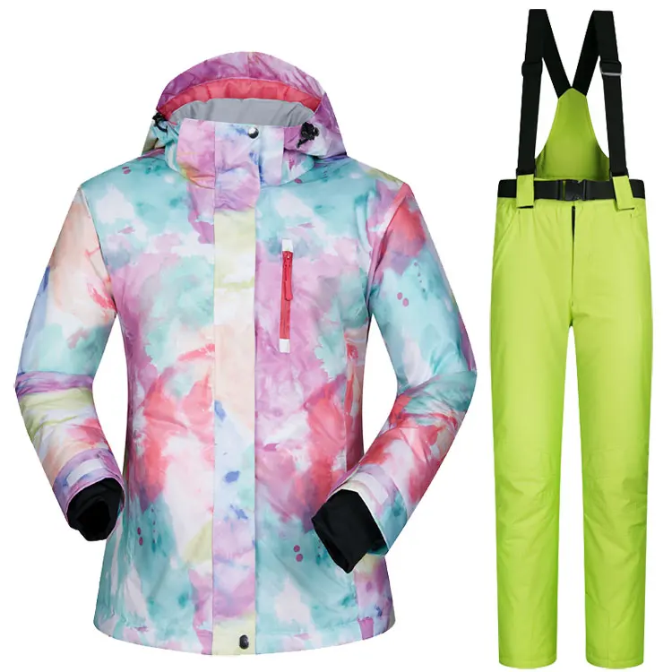 XS And Green Womens Ski Suit Snowboard Clothes Waterproof Winter Outdoor Snow Ski Jackets And Pants Skiing And Snowboarding Jacket Women - Color: XS And Green