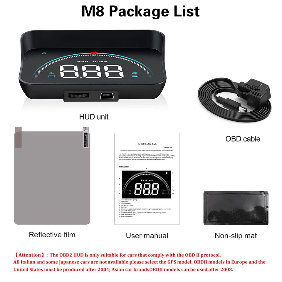 OBD2 HUD Автомобильный дисплей M8 цифровой спидометр лобовое стекло проектор OBD2 M10 диагностический инструмент 2 в 1 gps OBD2 M7 HUD