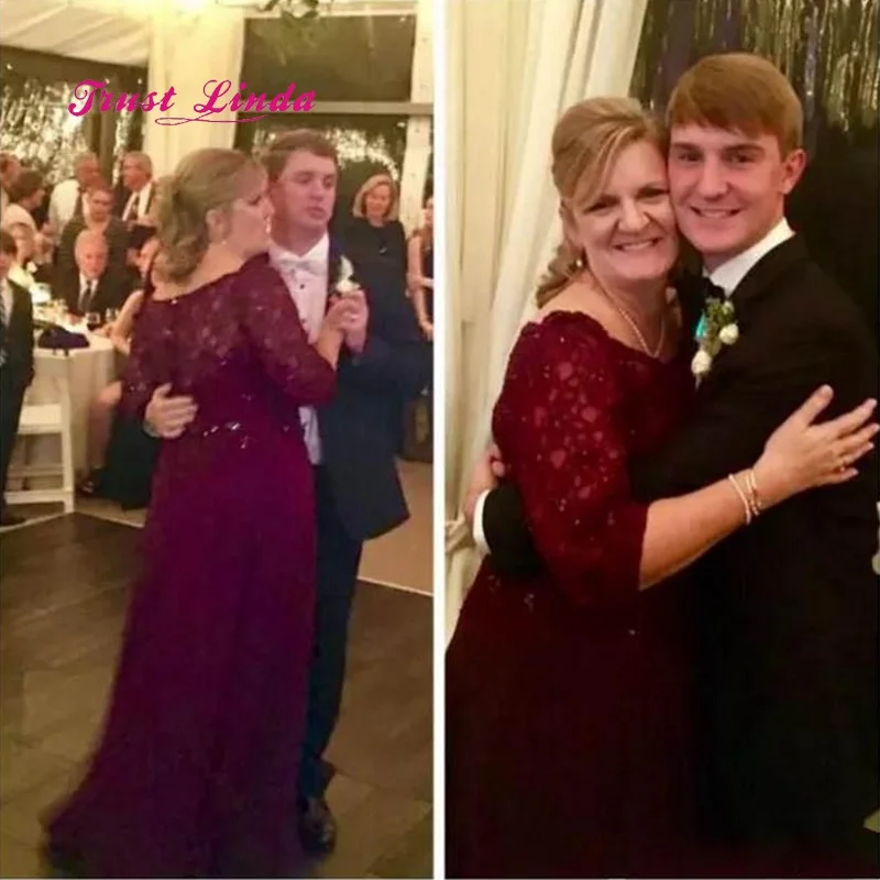 Женское вечернее платье бордовое в пол с глубоким вырезом для матери невесты