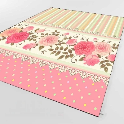 

Else Pink Cream Green Lines Roses Flowers Leaf 3d Print Non Slip Microfiber Living Room Decorative Modern Washable Area Rug Mat