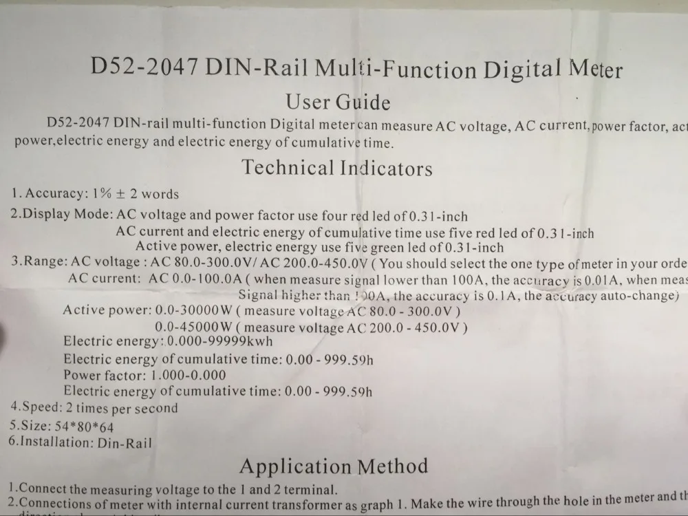 D52 2047 цифровой мультифуционный измеритель переменного тока 80 300 В 0 100A на din рейке